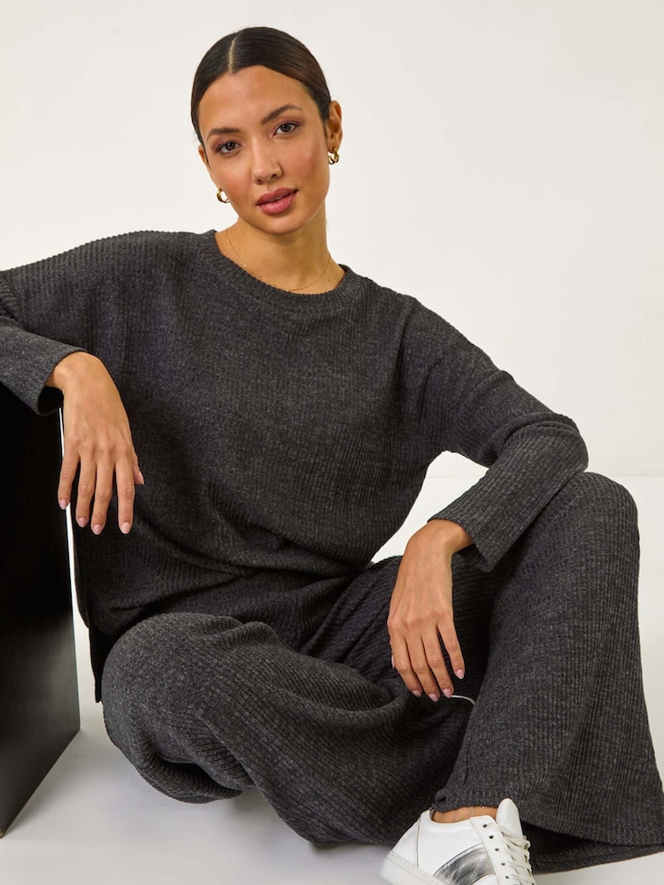 Roman Grey Soft Touch Wide Leg Trousers - Image 1 of 5