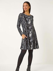 Roman Black Animal Print Swing Dress - Image 1 of 5