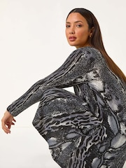 Roman Black Animal Print Swing Dress - Image 2 of 5