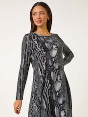 Roman Black Animal Print Swing Dress - Image 4 of 5