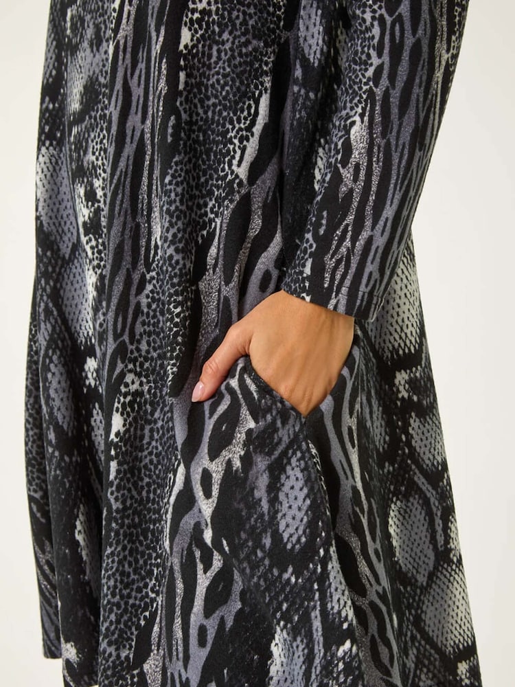 Roman Black Animal Print Swing Dress - Image 5 of 5