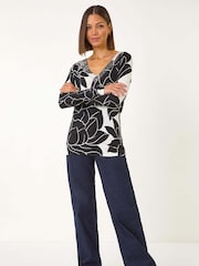 Roman Black/white Lilly Floral Print Knit Jumper - Image 1 of 5