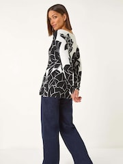 Roman Black/white Lilly Floral Print Knit Jumper - Image 2 of 5