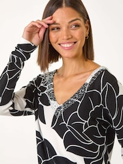 Roman Black/white Lilly Floral Print Knit Jumper - Image 4 of 5