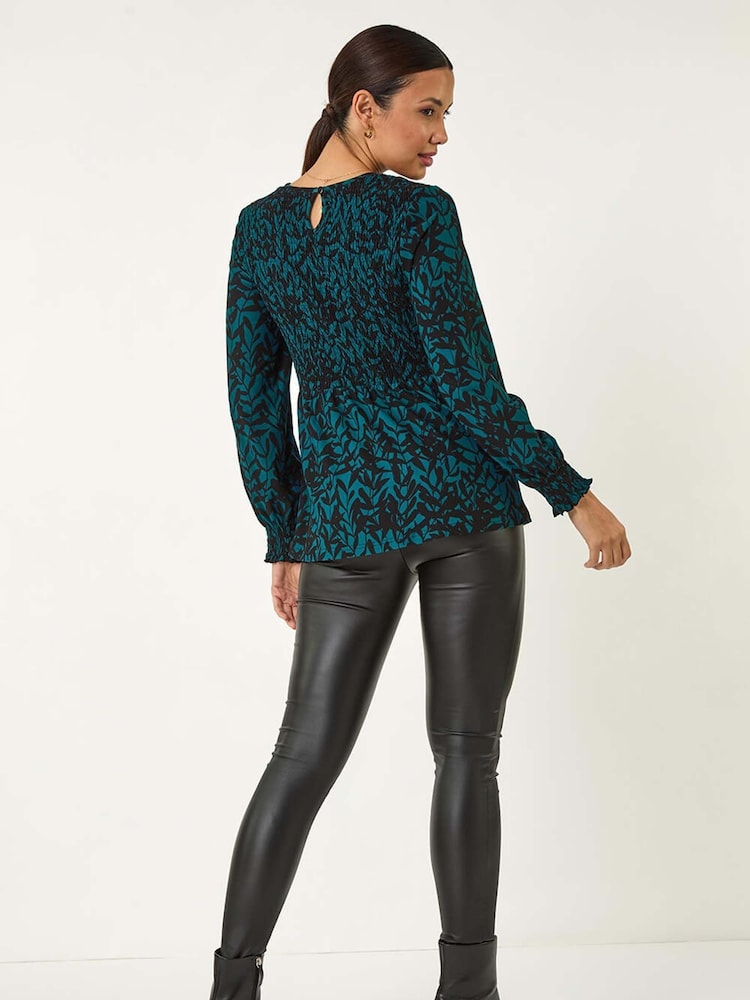 Roman Blue Abstract Printed Shirred Tunic Top - Image 3 of 5