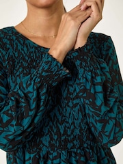 Roman Blue Abstract Printed Shirred Tunic Top - Image 5 of 5