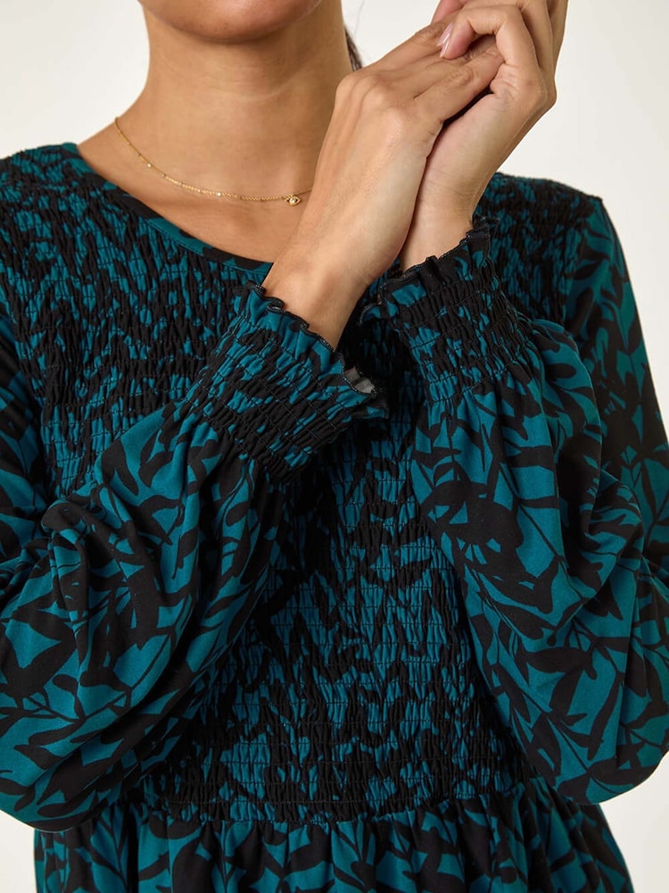 Roman Blue Abstract Printed Shirred Tunic Top - Image 5 of 5