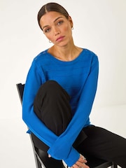 Azul - Jumper canelado com detalhe de botão romano - Imagem 1 de 5