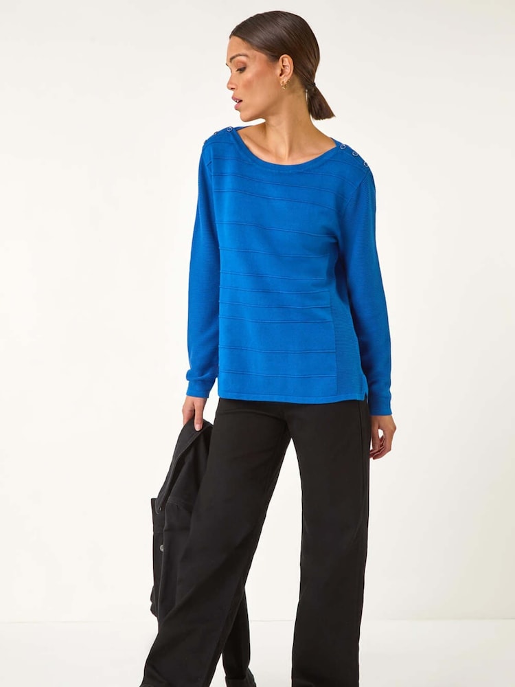 Roman Blue Button Detail Ribbed Jumper - Image 2 of 5 Roman Blue Button Detail Ribbed Jumper - Image 2 of 5