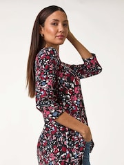 Roman Pink Floral Print Swing Stretch Tunic Top - Image 1 of 5