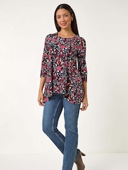 Roman Pink Floral Print Swing Stretch Tunic Top - Image 2 of 5