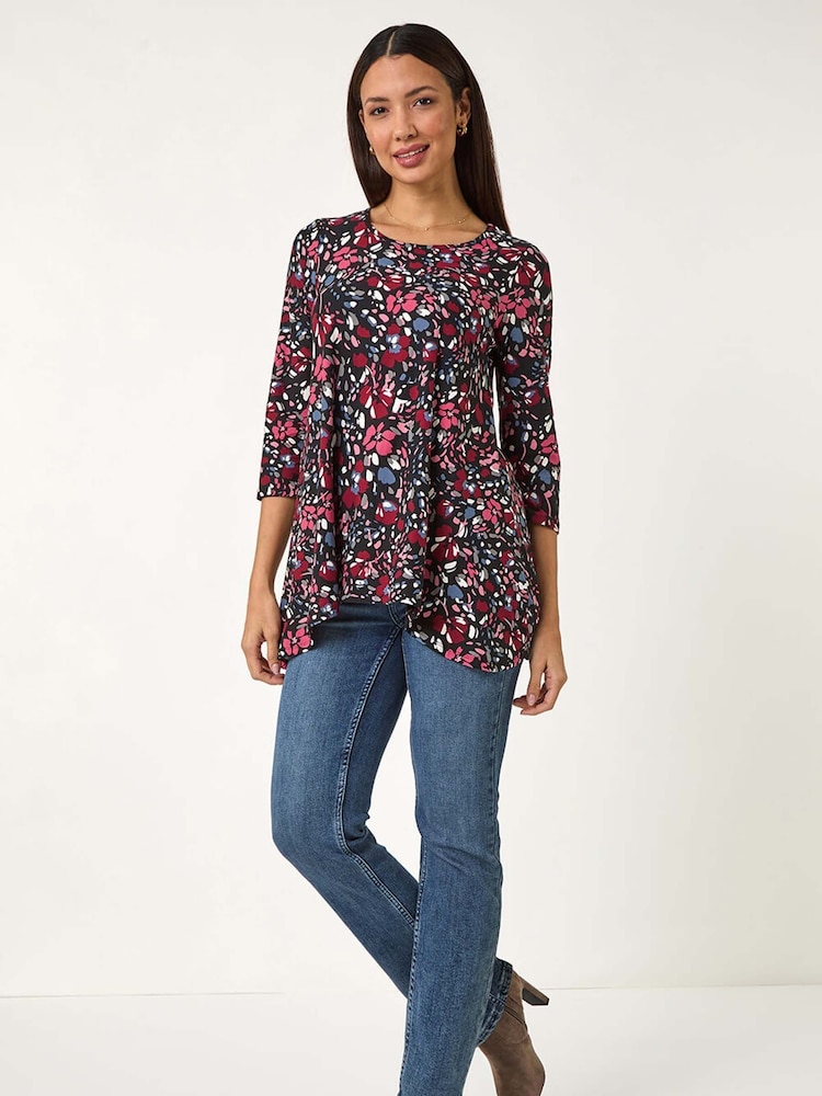 Roman Pink Floral Print Swing Stretch Tunic Top - Image 2 of 5
