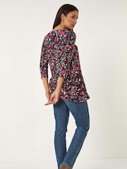 Roman Pink Floral Print Swing Stretch Tunic Top - Image 3 of 5
