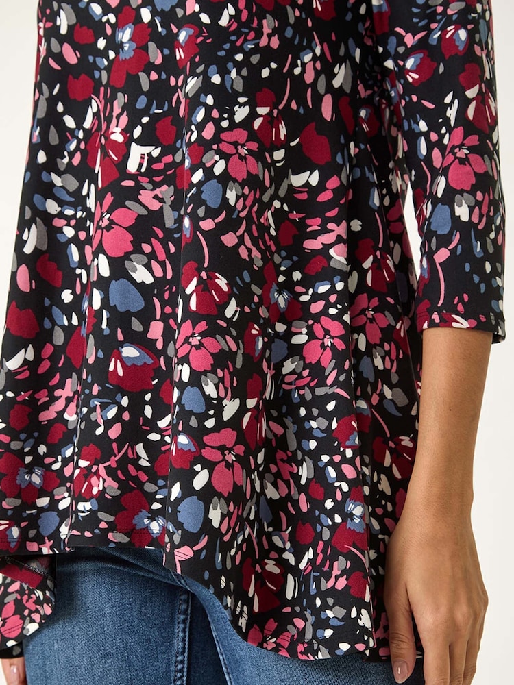 Roman Pink Floral Print Swing Stretch Tunic Top - Image 5 of 5