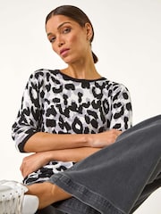 Roman Black Animal Print 3/4 Sleeve Knit Jumper - Image 1 of 5