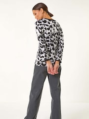 Roman Black Animal Print 3/4 Sleeve Knit Jumper - Image 3 of 5