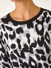 Roman Black Animal Print 3/4 Sleeve Knit Jumper - Image 5 of 5