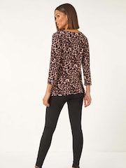 Roman Brown Animal Print Asymmetric Top - Image 3 of 5