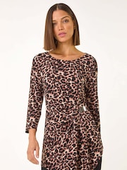Roman Brown Animal Print Asymmetric Top - Image 4 of 5