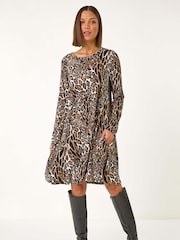 Roman Natural Animal Print Swing Dress - Image 2 of 5