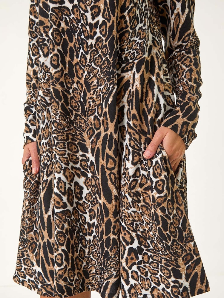 Roman Natural Animal Print Swing Dress - Image 5 of 5 Roman Natural Animal Print Swing Dress - Image 5 of 5