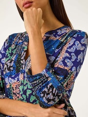 Roman Blue Paisley Contrast Print Stretch Top - Image 5 of 5