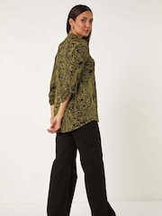 Roman Green Paisley Print Pleat V-Neck Stretch Top - Image 1 of 5