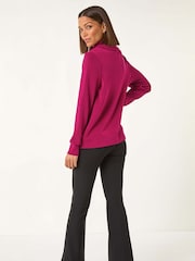 Roman Purple Roll Neck Soft Scuba Top - Image 3 of 5