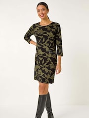 Roman Green Leaf Print Pocket Detail Shift Dress - Image 1 of 5