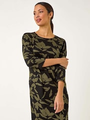Roman Green Leaf Print Pocket Detail Shift Dress - Image 2 of 5