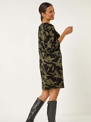Roman Green Leaf Print Pocket Detail Shift Dress - Image 3 of 5