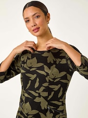 Roman Green Leaf Print Pocket Detail Shift Dress - Image 4 of 5