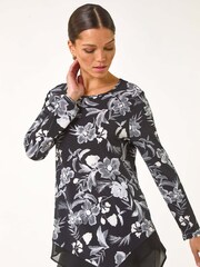Top elástico con dobladillo de gasa y estampado floral de Roman - Imagen 1 de 5