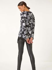 Top elástico con dobladillo de gasa y estampado floral de Roman - Imagen 3 de 5