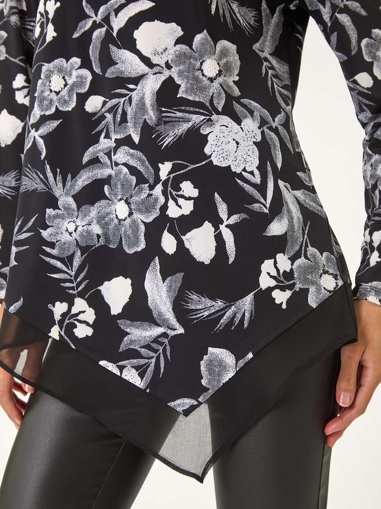 Top elástico con dobladillo de gasa y estampado floral de Roman - Imagen 5 de 5