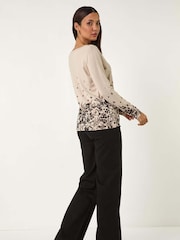 Roman Natural Floral Print Hotfix V-Neck Knit Jumper - Image 3 of 5
