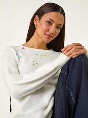 Roman White Embroidered Pointelle Knit Jumper - Image 1 of 5