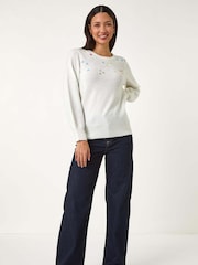 Roman White Embroidered Pointelle Knit Jumper - Image 2 of 5