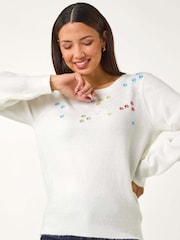 Roman White Embroidered Pointelle Knit Jumper - Image 4 of 5