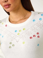 Roman White Embroidered Pointelle Knit Jumper - Image 5 of 5