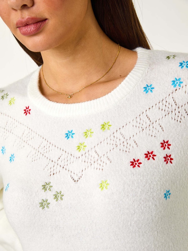 Roman White Embroidered Pointelle Knit Jumper - Image 5 of 5