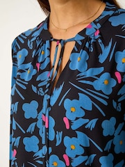 Roman Black Print Tie Neck Stretch Top - Image 5 of 5