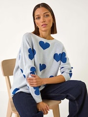 Roman Grey Shimmer Heart Knit Jumper - Image 1 of 5