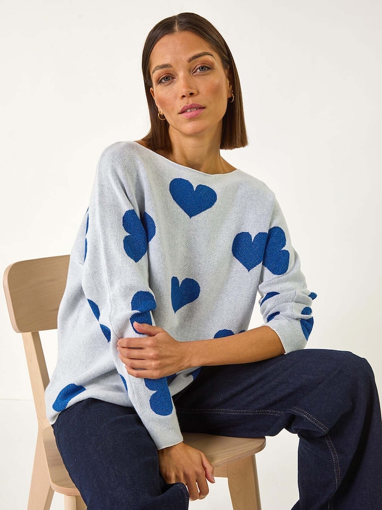 Roman Grey Shimmer Heart Knit Jumper - Image 1 of 5