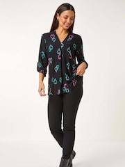 Roman Black Heart Print Longline Blouse - Image 1 of 5
