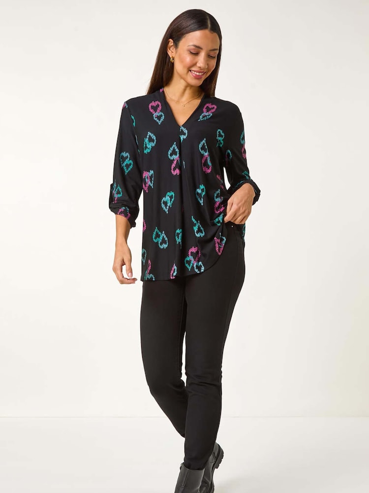 Roman Black Heart Print Longline Blouse - Image 1 of 5