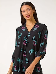 Roman Black Heart Print Longline Blouse - Image 2 of 5
