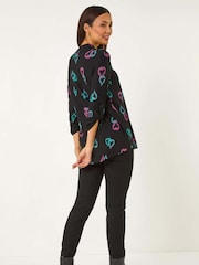 Roman Black Heart Print Longline Blouse - Image 3 of 5