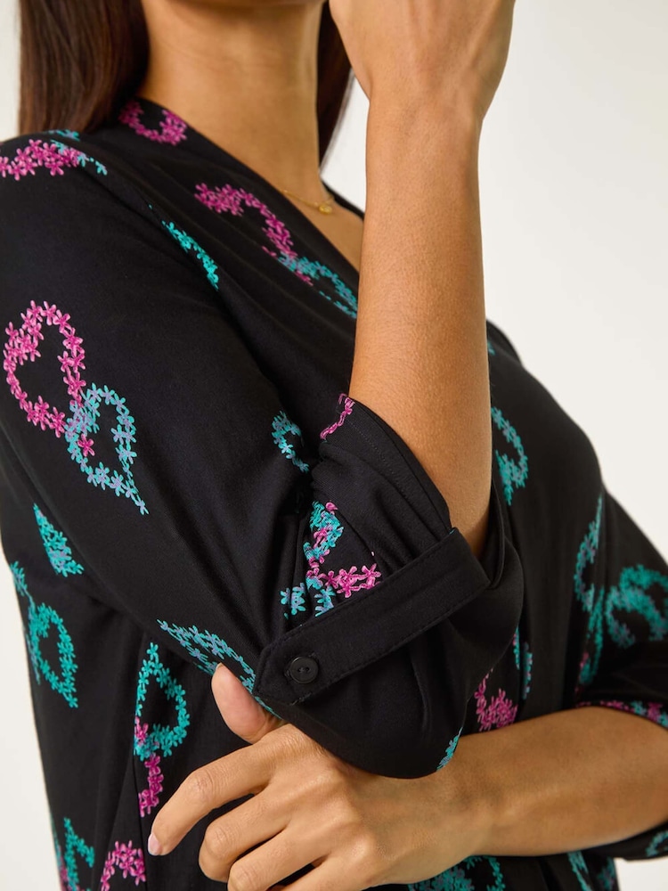 Roman Black Heart Print Longline Blouse - Image 5 of 5