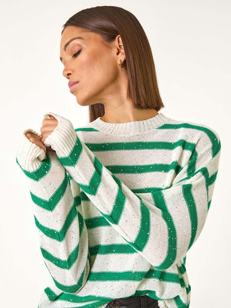 Roman Green Striped Sequin Knit Jumper - Image 1 of 5
